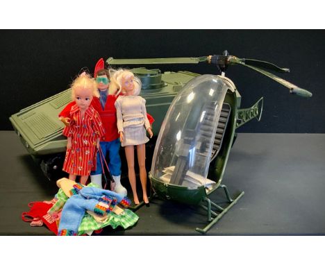 Toys - Actionman Spartan Personnel Carrier, with machine gun and instruction leaflet, Helicopter with leaflet, Skier Action f