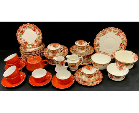 Ceramics - A 20th century Wellington China tea service for five; A orange and gilt Chinese tea service for four 