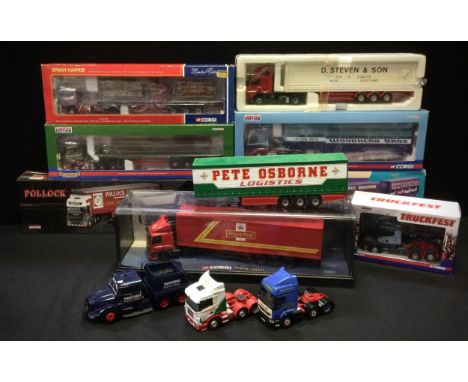 Corgi Toys, 1:50 scale Diecast Trucks inc CC12931 Sights and Sounds Scania Topline Curtain side in livery of Pollock Scotrans