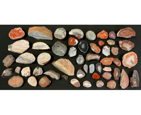 Geological interest - a collection of polished Agate sections, stones, and slices, various sizes and colours, from 15cm x 9cm