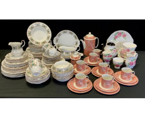 A Villeroy &amp; Boch porcelain Siena pattern coffee set, for six, inc coffee pot, cream jug, sucrier etc;  part tea set Rose