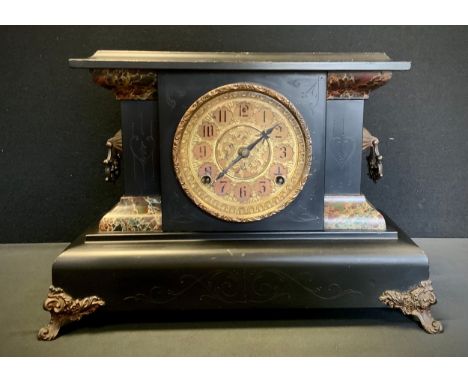 F. S. Sessions company belge noir mantel clock, eight-day movement, carved detail,41cm long,c.1901 