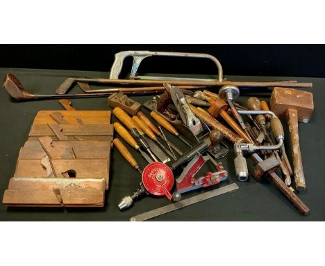 Tools - No.5 Stanley plane, quantity of moulding planes, wood carving chisels, Ward W P, Robert Sorby, Sheffield, etc, Golf c