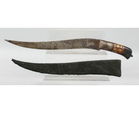 A LARGE INDO PERSIAN STEEL DAGGER AND SCABBARD, the dagger with engraved decoration, 47cm long overall.