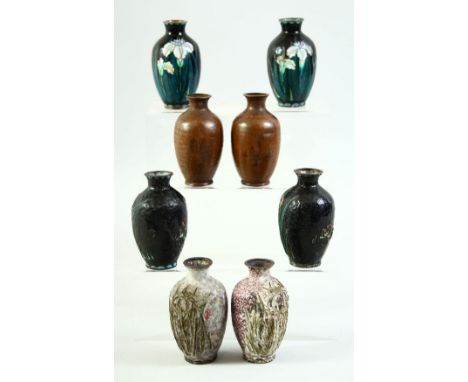 A RARE SET OF EIGHT CLOISONNE PROCESS SAMPLE VASES, each vase demonstrating an individual stage in the cloisonne making proce