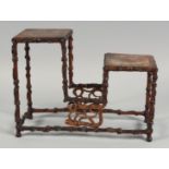 A CHINESE 19TH CENTURY HARDWOOD TWO TIER STAND, possibly huanghuali, 30cm wide at the base.