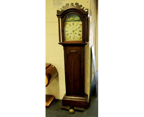 18thC oak striking painted dial longcase clock by L. Beha (Lynn) H:184cm