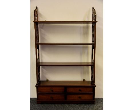 An attractive wall mounted mahognay shelf unit with 4 drawers W:70cm x H:114cm