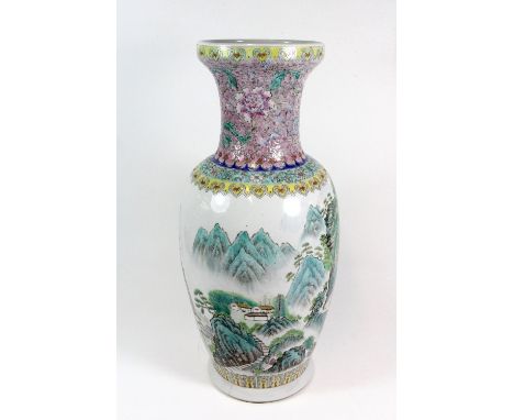 19th/Early 20thC Chinese hand painted porcelain vase H: 46cm (a/f to base)