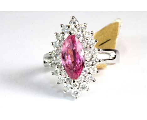 18ct white gold marquise cut pink sapphire and diamond ring (K)