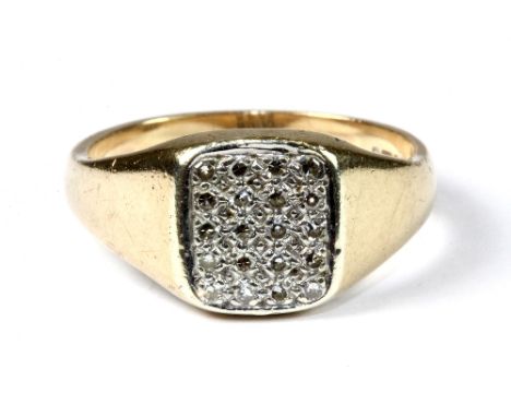 Gents 9ct gold diamond pave set signet ring (W)