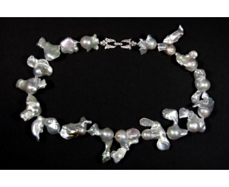 A superb Baroque pearl necklace mounted on a .925 silver clasp