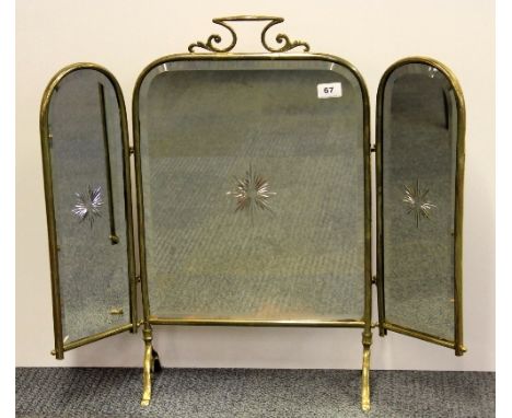 Late 19thC mirrored brass firescreen H:65cm