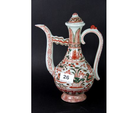 A Chinese hand enamelled porcelain wine jug H:22cm