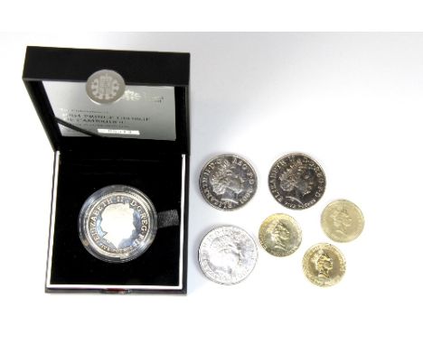 Royal mint silver proof coin "Prince George Christening") 3 commemorative £5 coins and 3 £2 coins