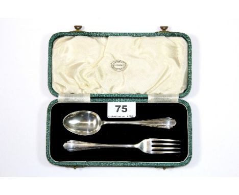 Boxed hallmarked silver fork and spoon christning set