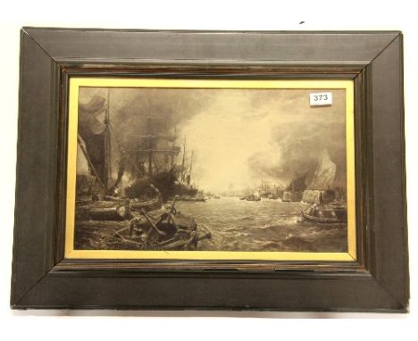 A framed 19thC print of the Thames in London (68cm 49cm)