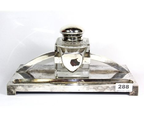 Art Deco silver plated desk stand (30cm x 16cm x 15cm) A/F