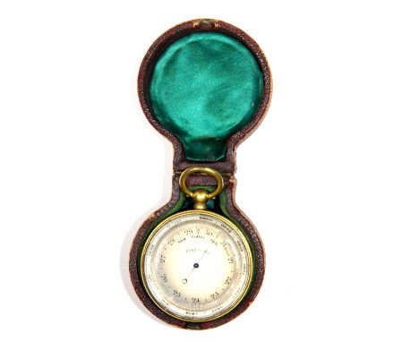 Cased gilt brass portable barometer and compass