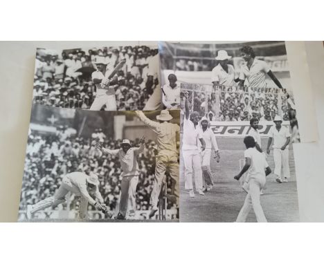 CRICKET, press photos, action shots from India v Pakistan, at Nagpur, Oct 1983, 9 x 6.75, all annotated to backs, with print-