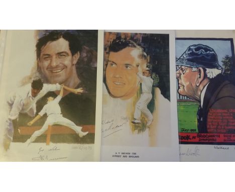 CRICKET, signed colour prints, Cyril Washbrook, LE5/37), Alec Bedser &amp; Fred Trueman, 8 x 11.5, VG, 3