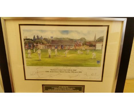 CRICKET, signed colour print by eight Channel 4 commentators, inc. Smith, Atherton, Hughes, Nicholas, Slater, Reeve, Richards