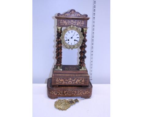 A French made mantle clock with boxwood inlay with stand (no key) a/f 