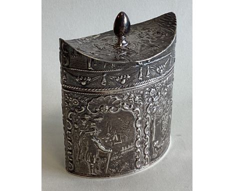A good shaped silver tea caddy decorated with figures. Sheffield. By SB Ltd. Approx. 89 grams. Est. £60 - £80.