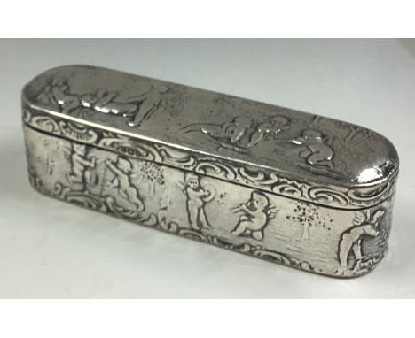 A Victorian silver snuff box embossed with cherubs bearing import marks. Approx. 88 grams. Est. £120 - £150.
