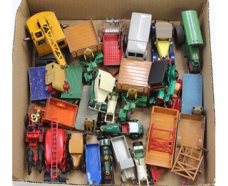 A small collection of play-worn Dinky and Matchbox Toys, with examples including No. 30B NCB Electric Van, No. 25P Aveling Ba