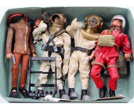 Collection of 4 various Action Man Palitoy Dolls, to include Deep Sea Diver, Red Devil Parachuter and others