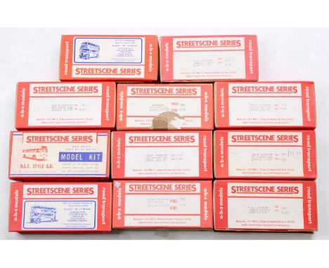 One box containing 11 Street Scene Series and ABS Models 1/76 scale white metal public transport kits to include a London Tra