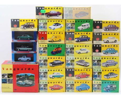 25 Lledo Vanguards 1/43rd scale diecast, with examples including a Ford Zephyr 6 MK3, a Rover P4, a Ford Cortina Mk2 GT, and 