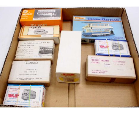One tray containing nine various 1/76 scale plastic and white metal kits by W&amp;T, Nu-cast, Western Precision Castings and 