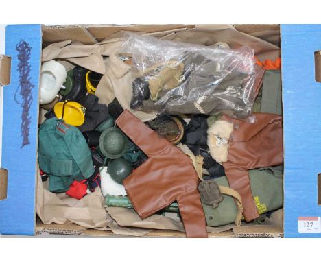 One tray containing a collection of mixed Action Man vintage outfits and accessories to include Deep Sea Diver, Fireman, Mili