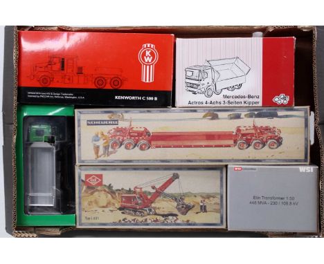 One tray containing a quantity of various mainly 1/50 scale earth moving and road transport diecasts by NZG, WSI, and similar