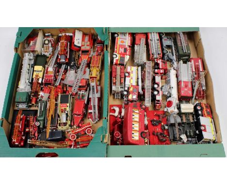 Two trays containing a large collection of mainly 1/43 and 1/50 scale emergency service related diecast, white metal and resi