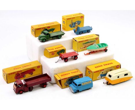 Dinky Toys boxed model group of 7 comprising No. 421 Electric Articulated Lorry, No. 481 Bedford "Ovaltine" Van, No. 190 Cara