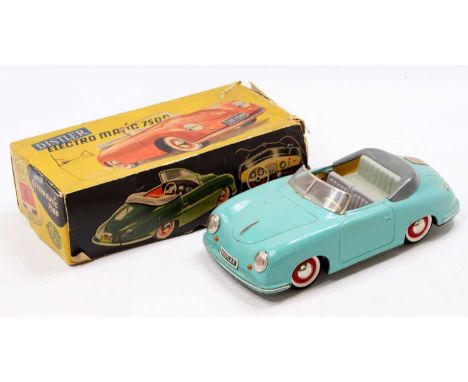Distler FS tinplate and battery-operated Electro Matic 7500, missing control lead, finished in light blue with red and white 