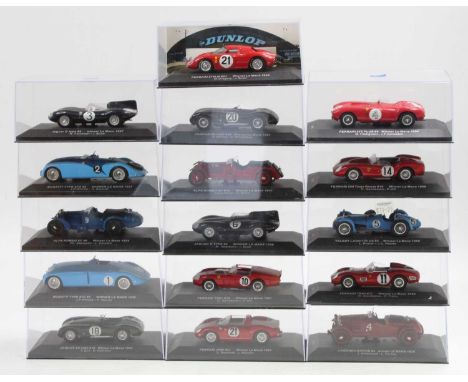 16 various plastic cased Ixo 1/43 scale racing diecasts to include a Lagonda Rapide No. 4 1935 Le Mans winner, a Jaguar D-typ