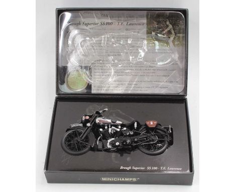 A Minichamps No. 122135500 1/12 scale model of a Brough Superior SS100 TE Lawrence 1932 racing bike, housed in the original d