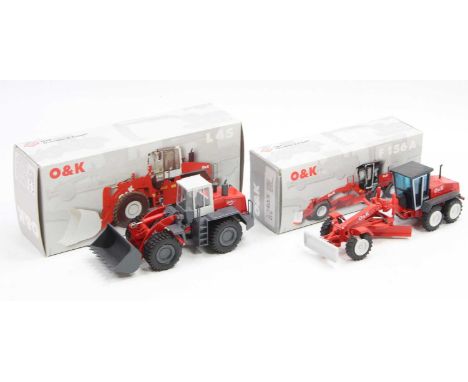 A Conrad and NZG 1/50 scale O&amp;K construction and earth moving diecast group, two examples to include an NZG 459F 156A scr