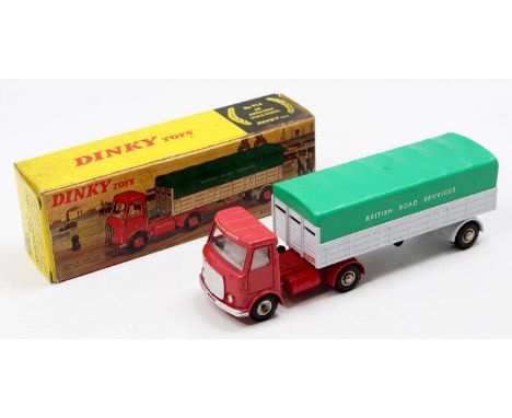 Dinky Toys 914 A.E.C. Articulated Lorry ‘British Road Services’ red cab, light grey trailer, green plastic tilt, chrome wheel