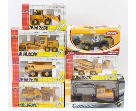 One tray containing seven boxed Compact and Cararama 1/50 and 1/70 scale earth moving diecast vehicles to include a Joal Lieb