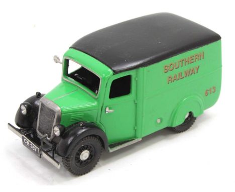 A CJB Models 1/32nd scale white metal model of a Morris Van comprising a green body, with black wings and roof, opening rear 