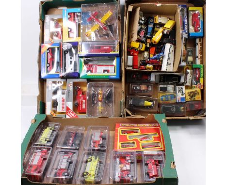 Three trays containing a quantity of mixed modern release and vintage boxed and loose diecasts to include Majorette, Politoys