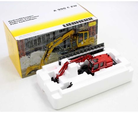 An NZG No. 803/03 1/50 scale model of a Liebherr A900 Litronic C ZW hydraulic excavator finished in red with Verhoven livery 