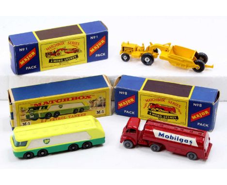 Matchbox Major Pack Lesney boxed model group of 3 comprising M-8 Petrol Tanker, M-1 BP Petrol Tanker and a No.1 Caterpillar E
