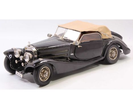 Pocher 1/8th Scale kit built model of a Mercedes 1935 540K Cabriolet - black with tan leather interior and chrome trim, built