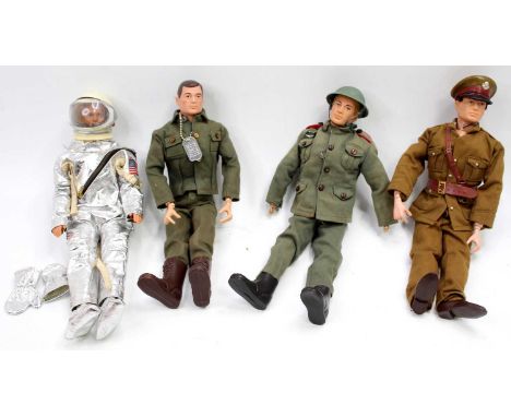 A collection of four various vintage Action Man Pallitoy and Ken dolls, all in various costume to include Astronaut, German S